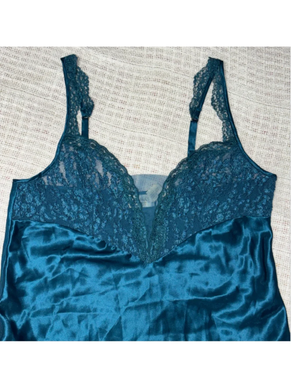 VTG Victoria's Secret Gold Label Teal Satin Lace Maxi Slip Dress Nightgown M EUC - Picture 11 of 14